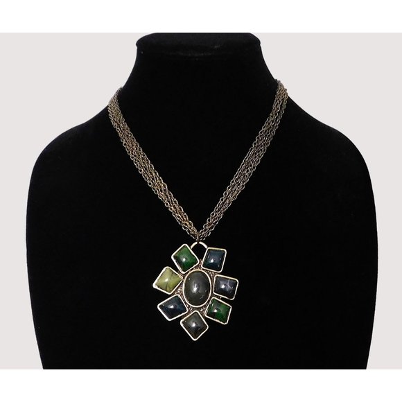 Set Necklace 16-19" Marble Pierced Fishhook Earrings Bracelet Bronze Green Blue - Picture 3 of 13